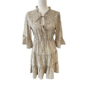 NEW Retro Lepoard print flared sleeve ruffle tiered mini dress sizes M L No tags